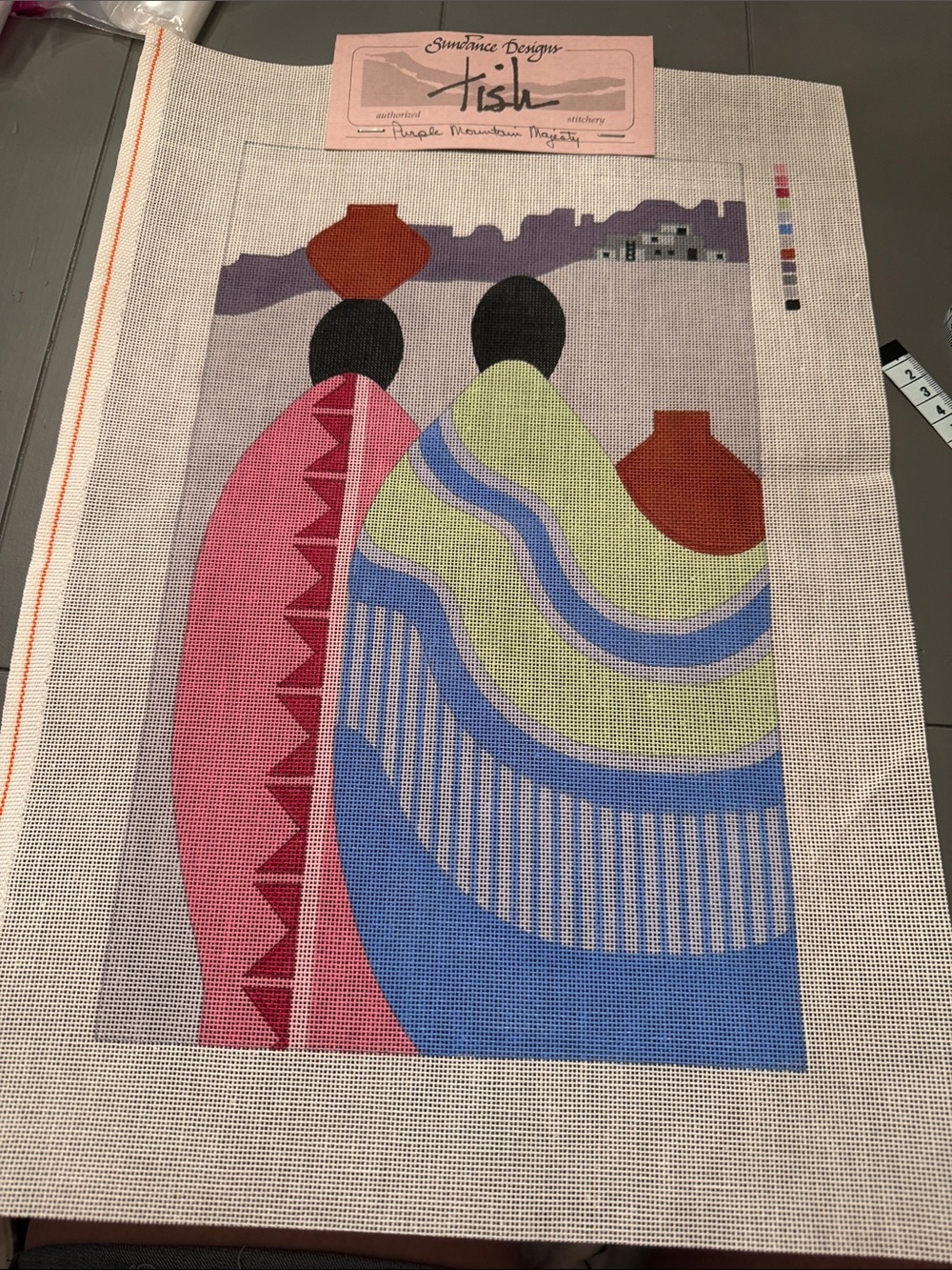 hand-painted needlepoint canvas by Tish Holland “Purple Mountain Majesty". 🐈‍⬛
